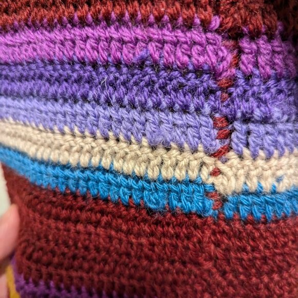 Stripped, chevron, and granny square long multi-coloured crochet cardigan - Picture 7 of 16